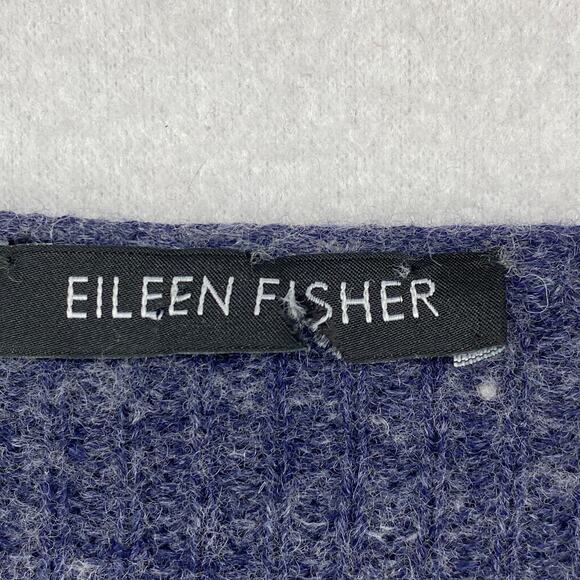 EILEEN FISHER Cardigan Sweater S Wool Stretch Deep V-Neck Button Front Blue - Picture 4 of 12